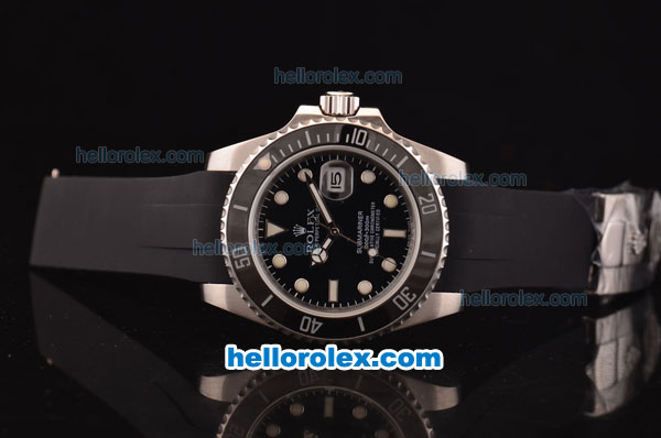 Rolex Submariner Asia 2813 Automatic Steel Case Black Ceramic Bezel with Black Dial and Black Rubber Strap - ETA Coating - Click Image to Close